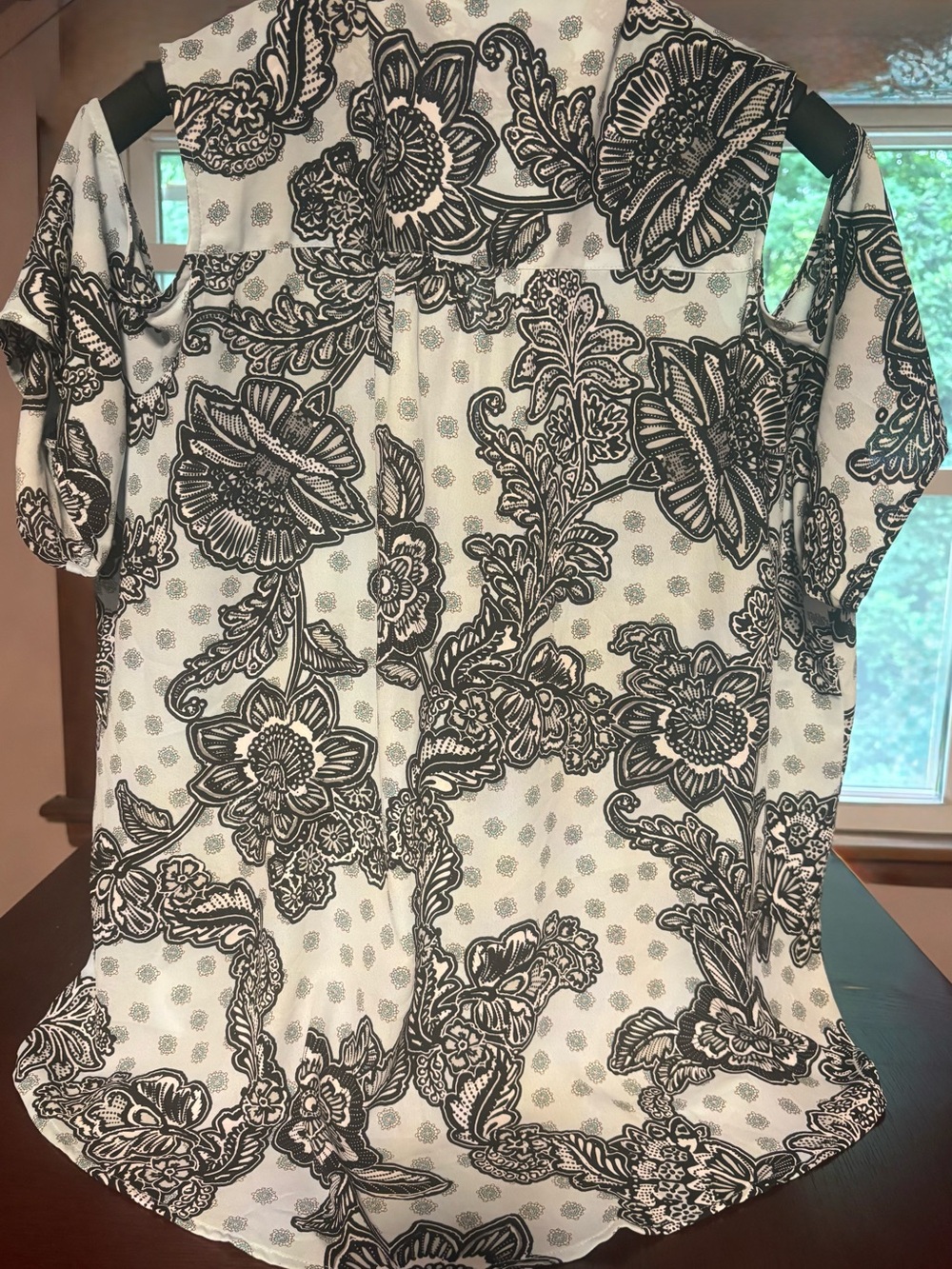 Express Cold Shoulder Floral Paisley Blouse - Black and Blue Size XL